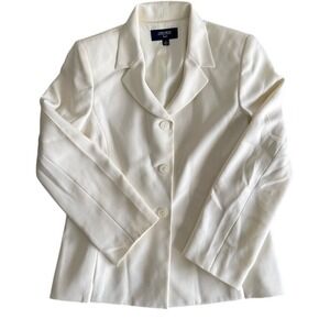 Jones Wear Suit Ivory Herringbone Blazer Womens Size 12 Off White 3 Button